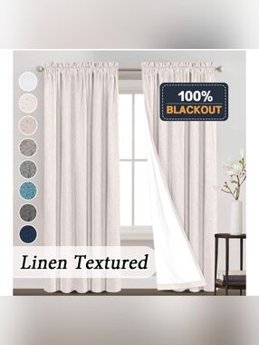 Light Linen Textured Blackout Curtain 2 Panel - Neutral Beige